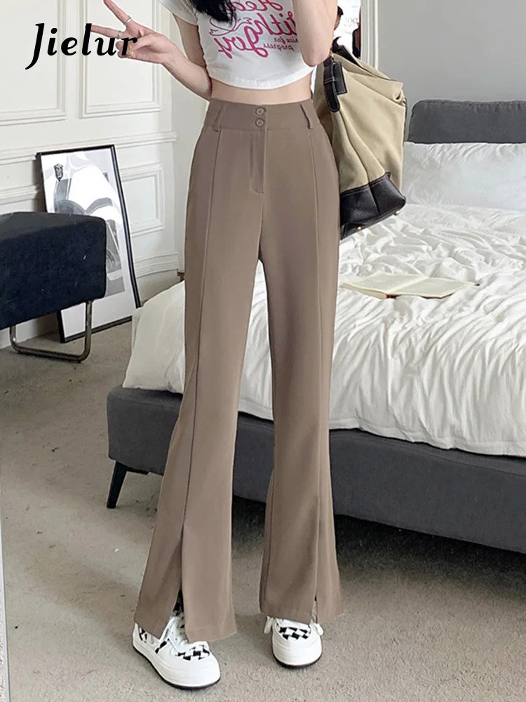 

Summer Split Two-button Suit Flare Pants Women S-4XL Size High Waist Trousers Female Loose Khaki Blue Black Pants
