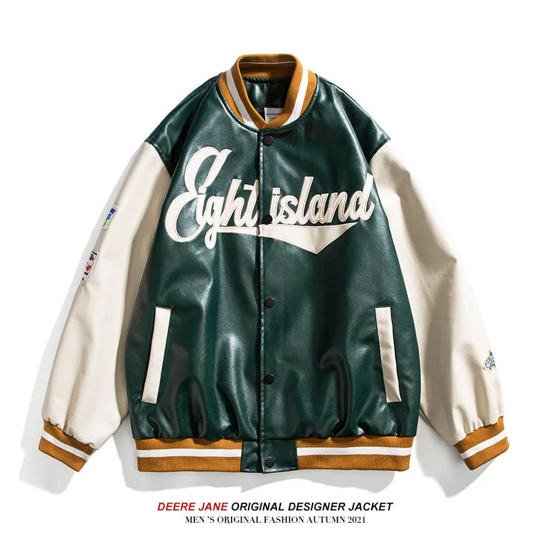 

QIWN Autumn American Jacket Embroidered Leather Jacket Men's Loose Jacket Fashion Men's Baseball Uniform Jacket