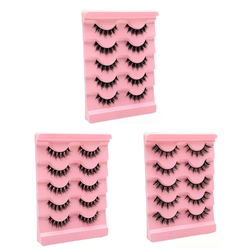 

5 Pairs 3D Mink Cats Eye Lashes Mink False Eyelash Handmade Wispy Volume R3MF