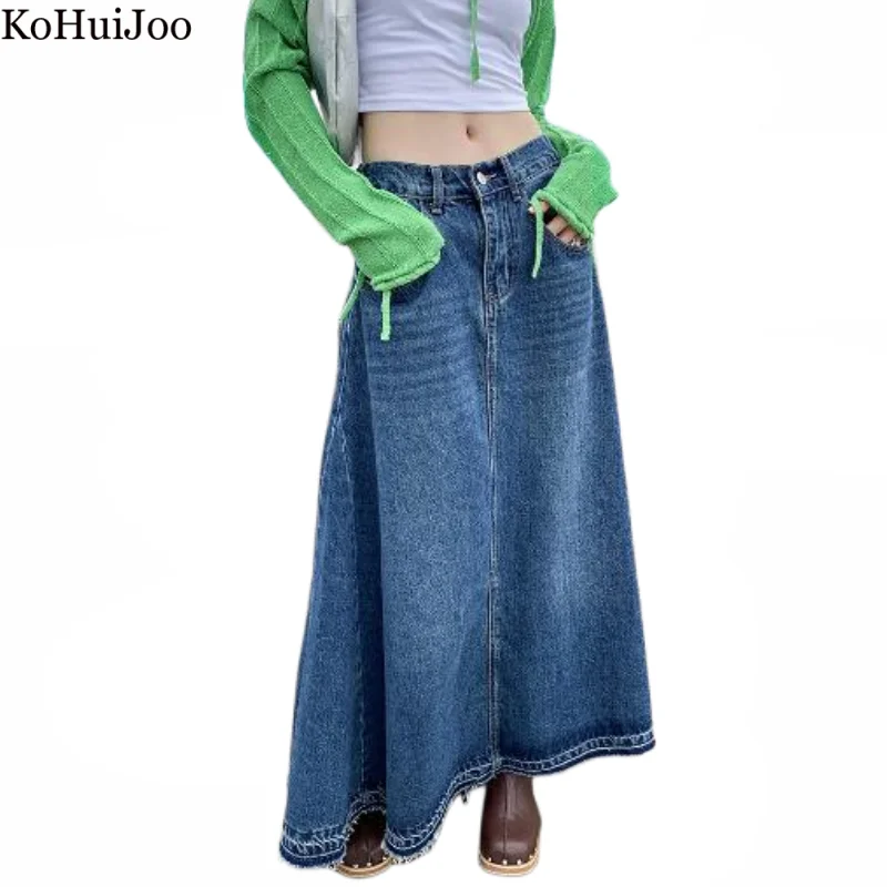 Harajuku Long Skirt Vintage Autumn Spring Korean Style A Line Loose Casual Maxi Jean Skirts For Ladies New In External Clothes