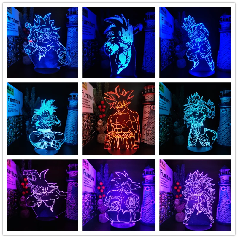 

Anime Figure Dragon Ball Z 3D Lamp Son Goku Gohan Vegeta Broly Frieza Action Figuras LED Night Light DBZ Lampara Kids Manga Gift