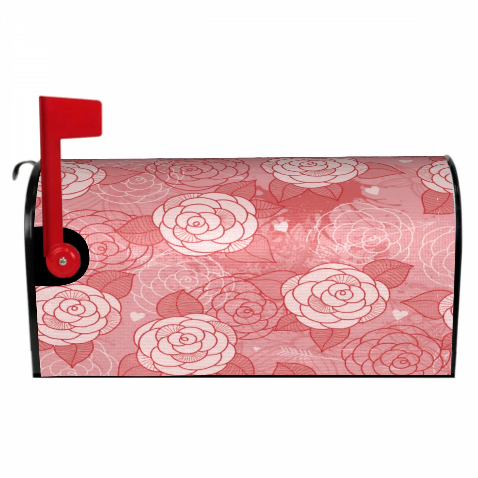 

Valentine White And Red Rose Decoration Magnetic Mailbox Cover Standard Size Post Box Cover Wrap Decoration Garden Outdoor