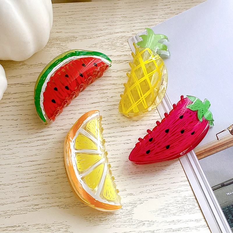 

China Fashion New Style Big 11cm Cute Fruit Pattern Hair Claw Clip Accessories Acrylic For Women Girls Beautiful Hairpin Headdre