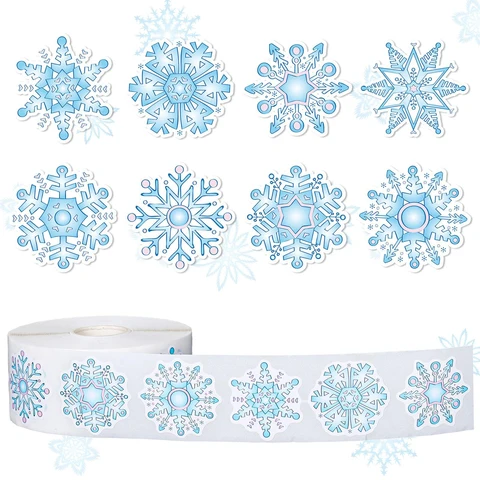 Синие снежинки наклейки 100-500 шт