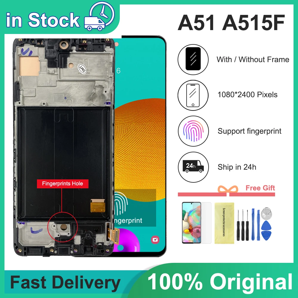 ЖК-дисплей с датчиком в сборе для Samsung Galaxy A51, A515, A515F, A515FD, A515FN/DS, оригинальный 6,5 'ЖК-дисплей