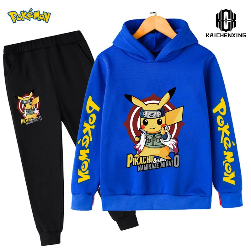

Children Pokemon Hoodies Clothes Anime Spring Autumn Boys Girls Hoodies Set Kids Funny Harajuku Fashion Pullover Tops+Pant Suit