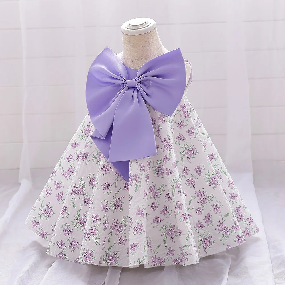 

Floral Tulle Big Bow Newborn Baby Girl Dress 1st Birthday Party Baptism Clothes 9 12 Months Toddler Fluffy Outfits Vestido Bebes