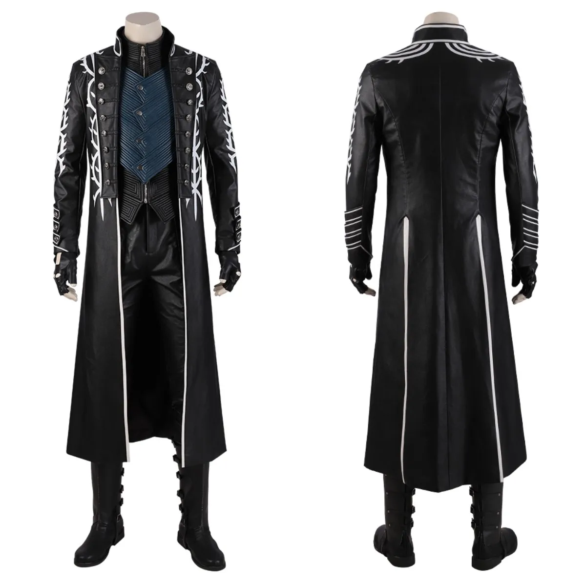 Фото Костюм для косплея Vergil из игры DMC 5, кожаный боевой костюм Nelo, куртка, жилет, брюки, полный комплект, наряды для Хэллоуина и Рождества, ручная работа №2