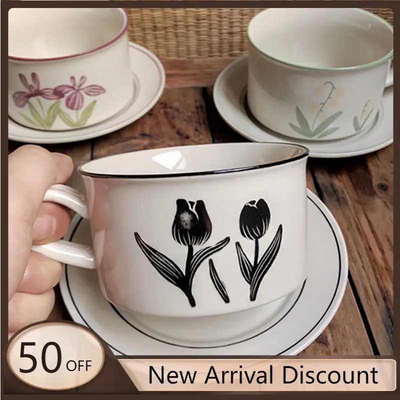 

Современная чайная чашка и блюдце, набор с логотипом, креативная индивидуальная кофейная чашка, милый латте, Художественный набор, оригинал...