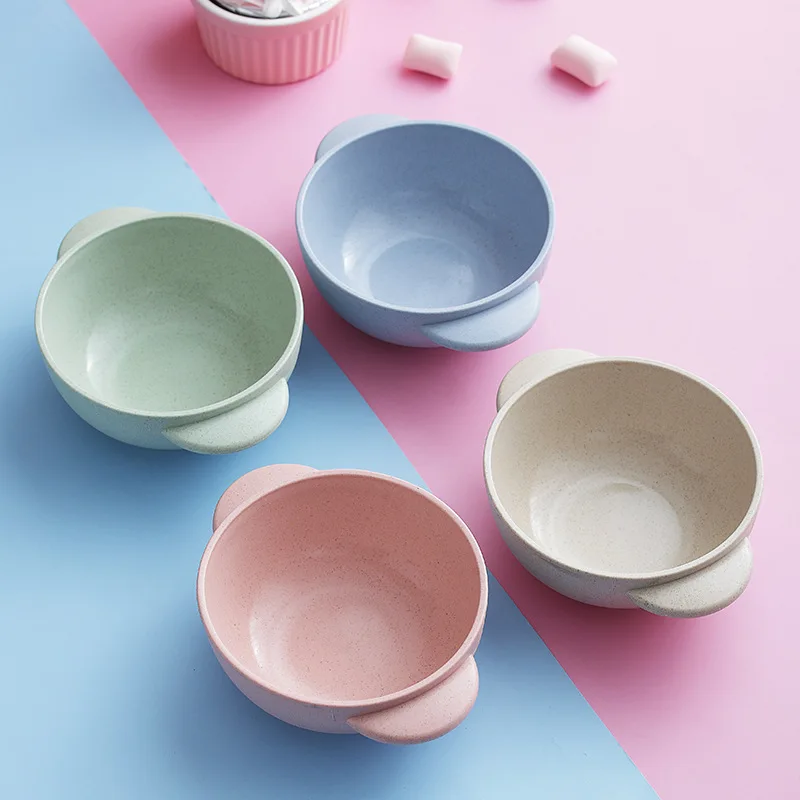 

2pcs Baby Feeding Tableware Set Eco-Friendly Wheat Straw Infant Plate Children Dish Dinnerware Kids Anti-hot Training Bowl+Spoon