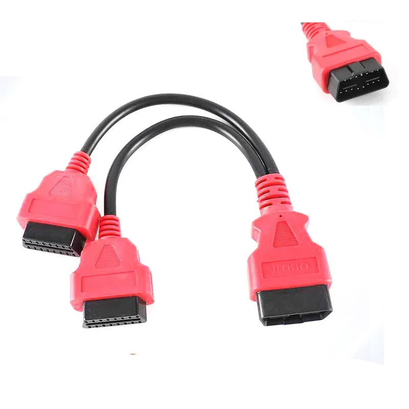 

16-контактный красный Удлинительный кабель OBD-разъем, автомобильный переходник OBD2 с 1 штекера на 2 гнезда, Y-образный разделенный переходник, простой в использовании 16-контактный разъем OBD 2