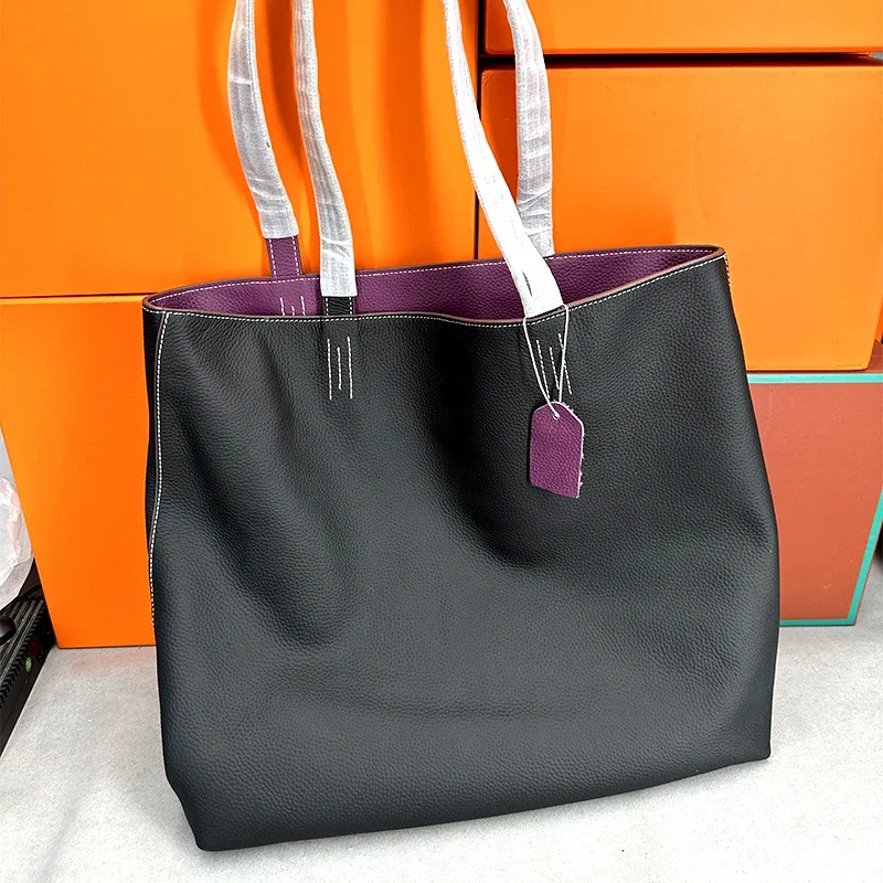 Вместительная сумка-тоут из мягкой кожи двухсторонняя сумочка воловьей сверху