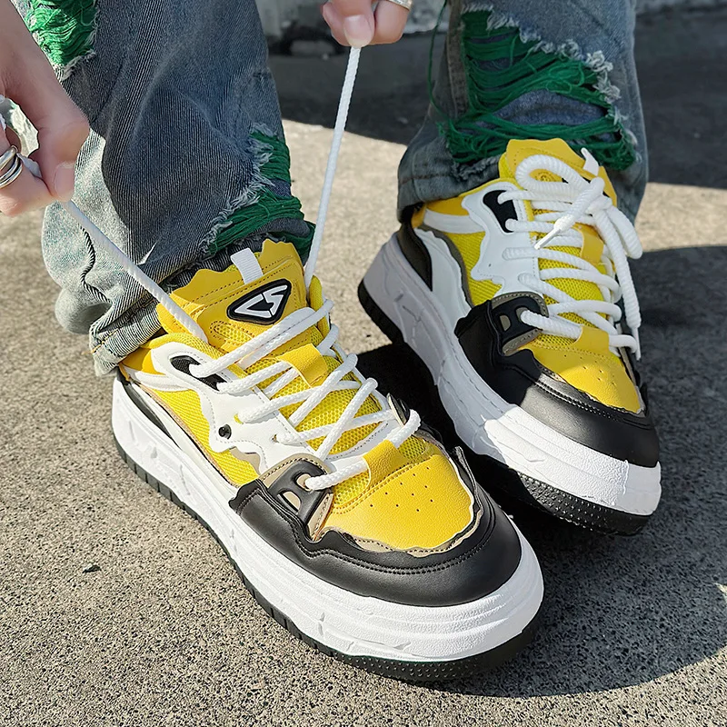 

Кроссовки мужские на платформе, Вулканизированная плоская подошва, массивные дышащие, на шнуровке, повседневная спортивная обувь, весна-осень