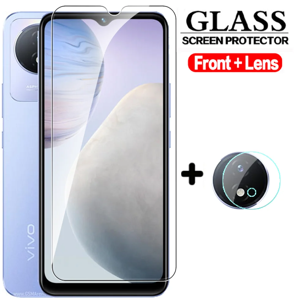 

For Vivo Y02 Y16 Y22 Y22s Y35 4G 2TO1 Tempered Glass Screen Protector For VivoY02 VivoY35 2022 Camera Lens Protective Glass Film