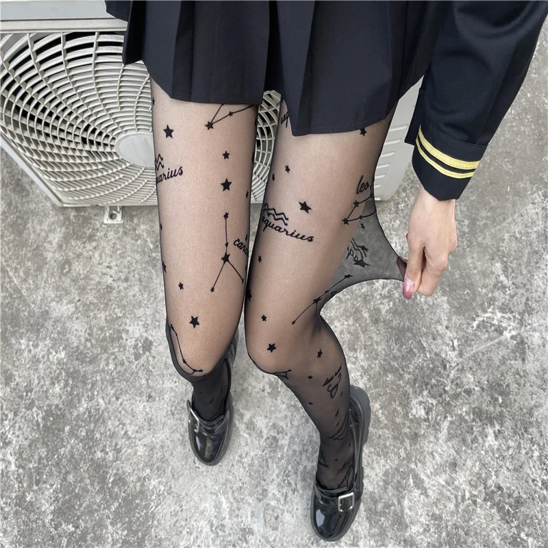 City Sign Printing Flocking Stockings Female Feeling Ultra-thin Arbitrary Cut Silk Tights English Letters Silk Stockings