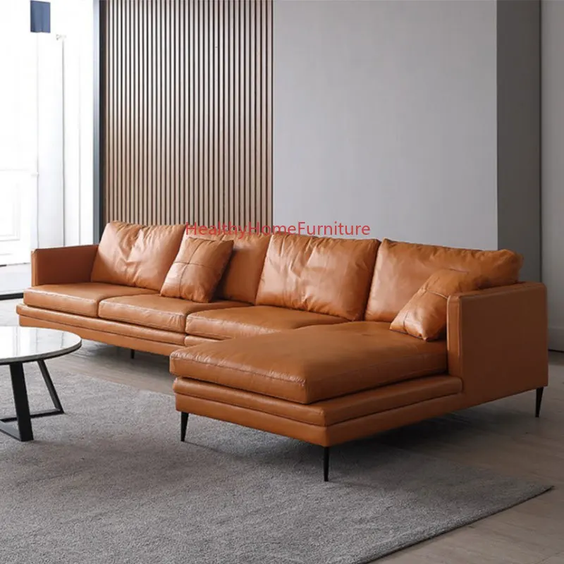 

Genuine Leather Sectional Corner Sofa 3 Seats w/Chaise Lounge Minimalist Modular L-Shape Design Modern Upholstered Sofa