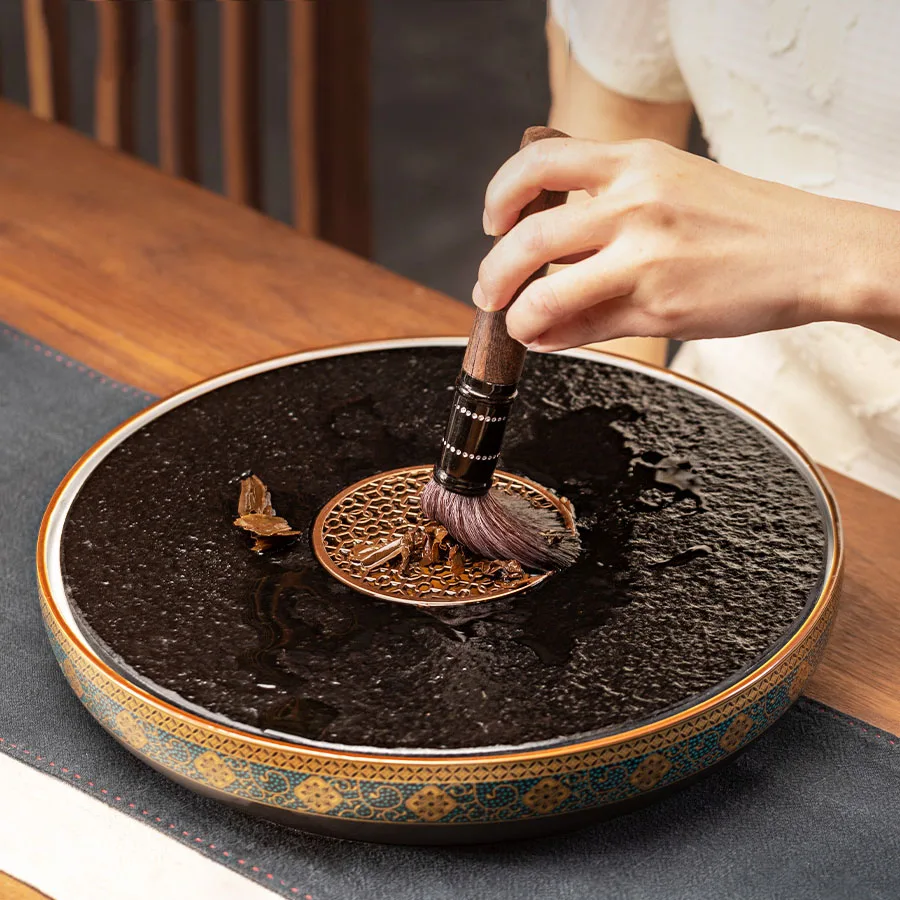 

Round Chinese Tea Tray Stone Kung Fu Tea Set Vintage Water Storage Tea Tray Table Decor Bandeja Bambu Teaware Tools DI50CP