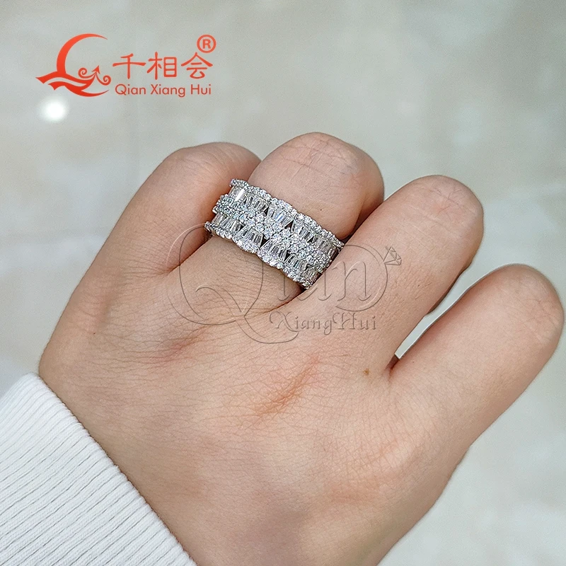 9.5mm small trapezoid round fan-shaped Ring Eternity Band S925 Silver hip hop Moissanite Ring Men women Diamonds Male Jewelry