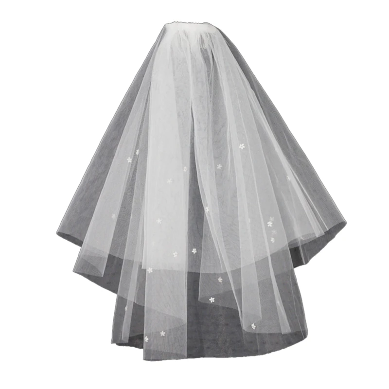 

Свадебная фата с гребнем головной убор для невесты двухслойная короткая тюль с полимерными цветами вечерние аксессуары для платья