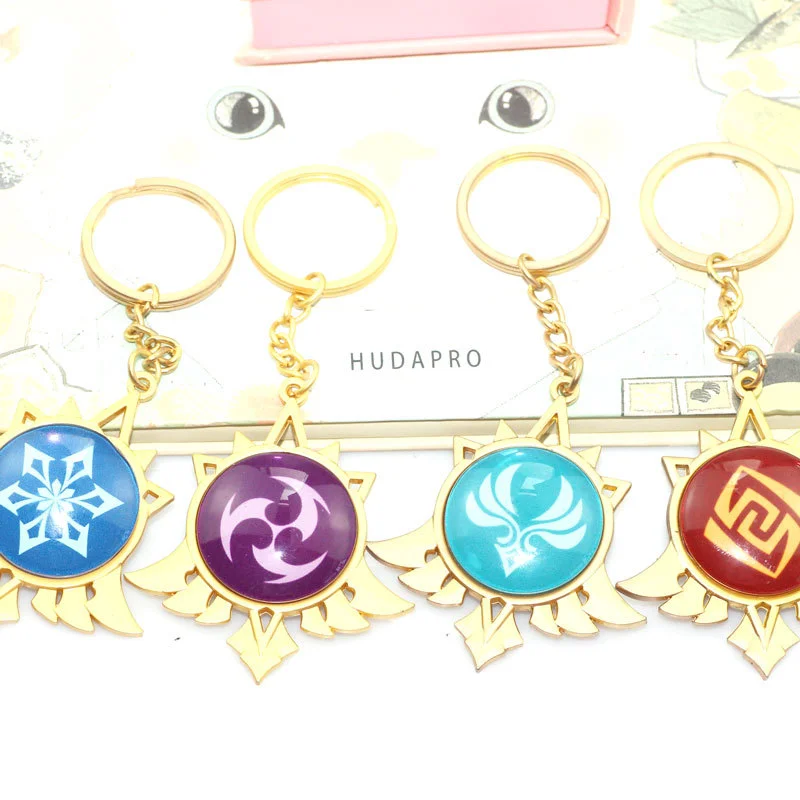 

Брелок Genshin Impact, светящийся, 7 элементов, двухсторонний светящийся кулон, оружие глаз, оригинальный брелок, подвеска для телефона, сувенир