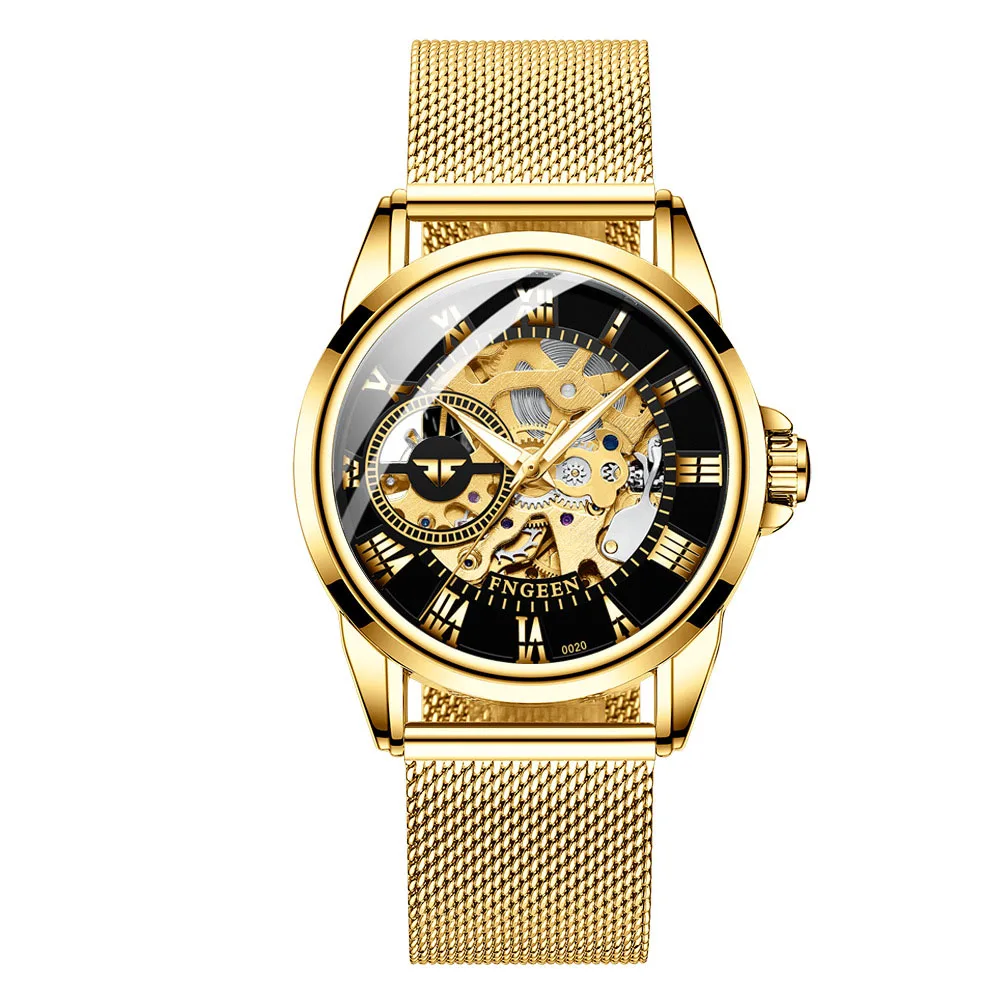 

Automatic Watch Men's Gold Stainless Steel Strap Mechanical Watch Top Luxury Luminous Pointer Waterproof Clock relogio masculino