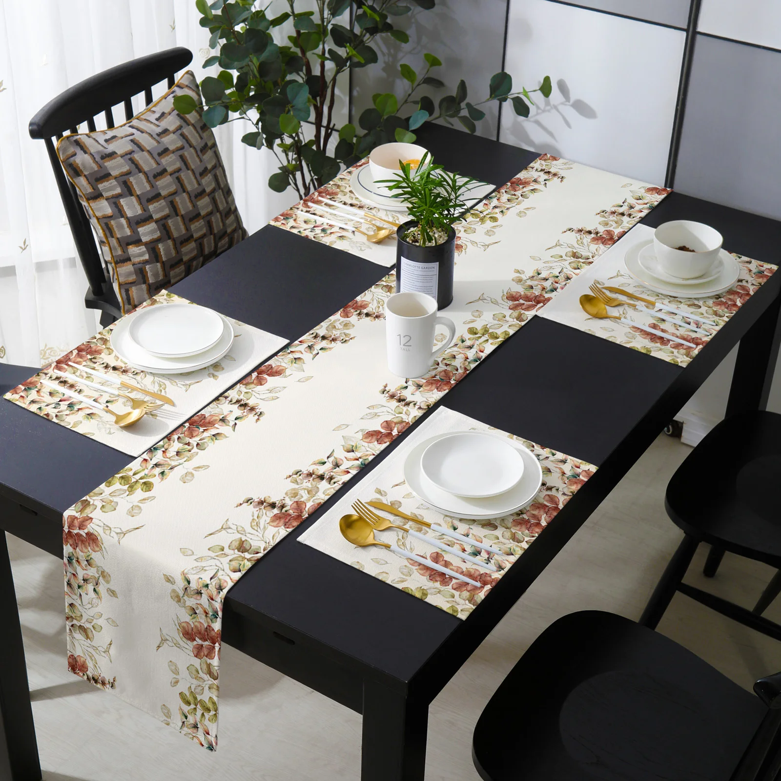 

Eucalyptus Farmhouse Plant Fall Wedding Table Runner Placemat Party Table Mat Tea Cabinet Cover Home Decorative Tablecloth