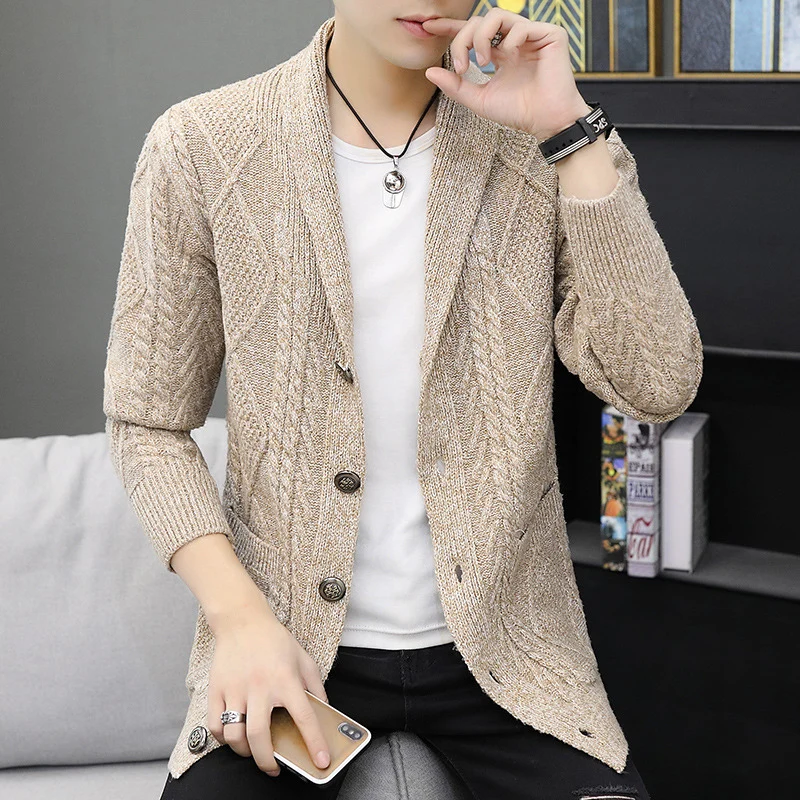 

2022 Korean Fashion Sweatercoat Men Casual Solid Color Long-Sleeve Knitted Cardigan Spring Autumn Sweater Men Clothing