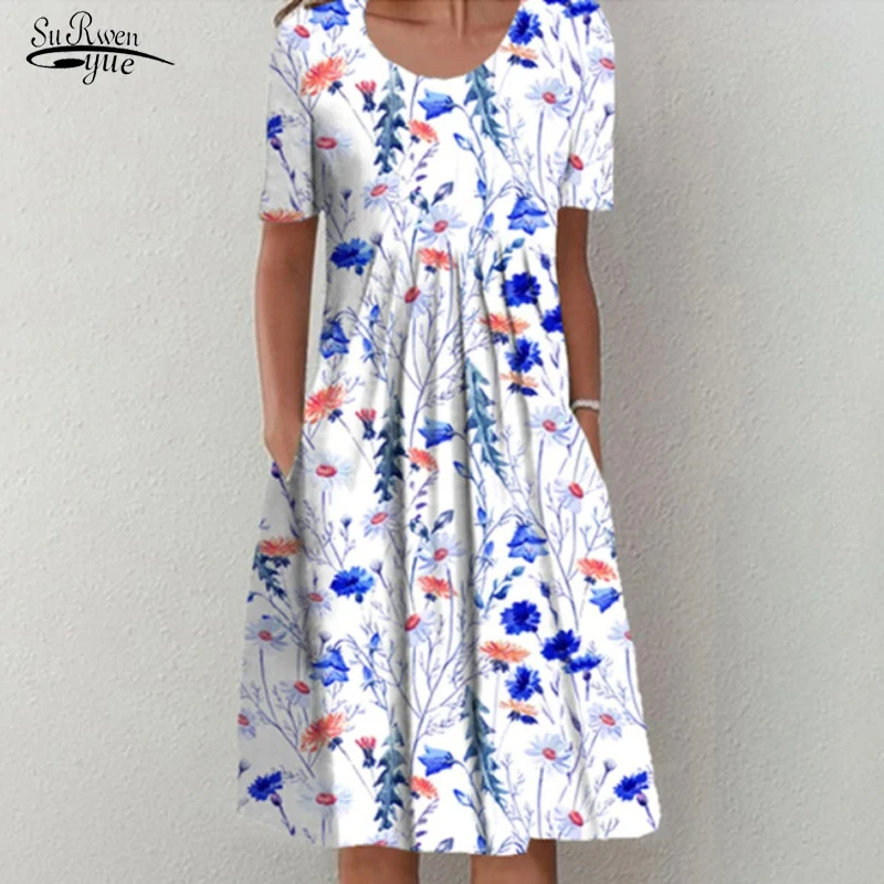 

Женское платье-трапеция в пляжном стиле, Элегантное повседневное платье средней длины с круглым вырезом и коротким рукавом, модель 2022 на ле...