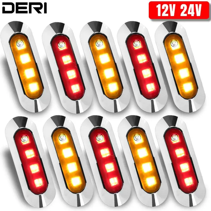 

4LEDs Side Marker Lights Clearance Lamp 12V 24V Yellow Red Smoked For Truck Trailer Semi-trailer Boat Outside Tractor Waterproof
