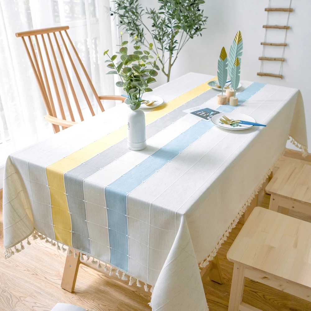 

Colorful Striped Table Cloth Rectangular Kitchen Tablecloth Birthday Party Decoration Home Thick Coffee Table Cover