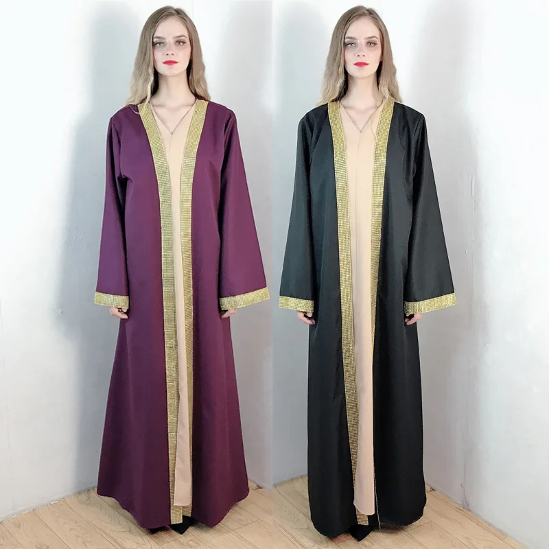 

Женское однотонное кимоно Рамадан, модная абайя с кристаллами, в мусульманском стиле, Дубай, Турция, ислам, платье, абайя, женский кардиган