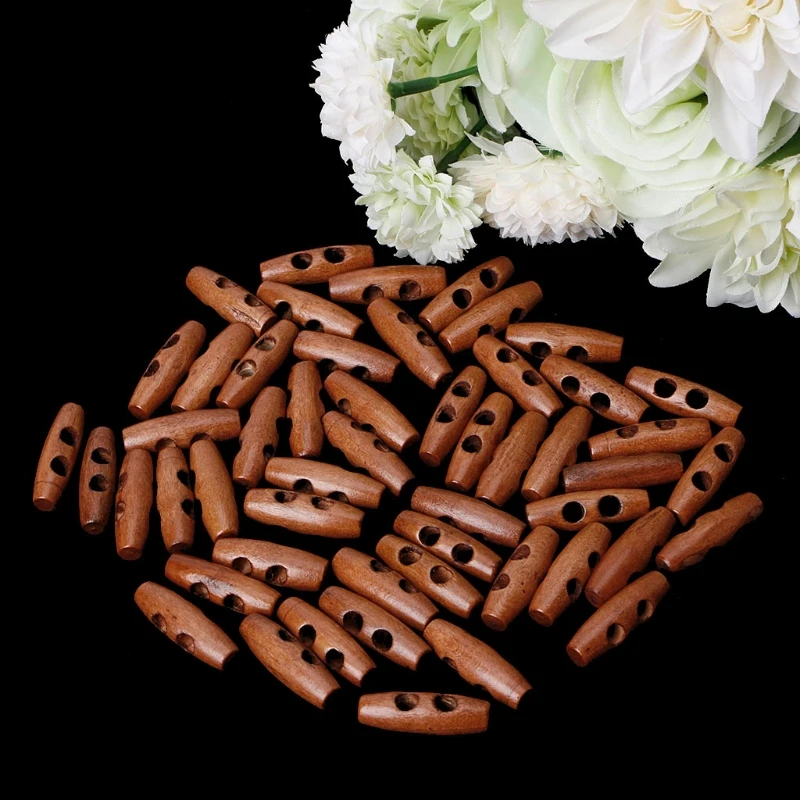 

50 шт., деревянные пуговицы с двумя отверстиями, 30 мм