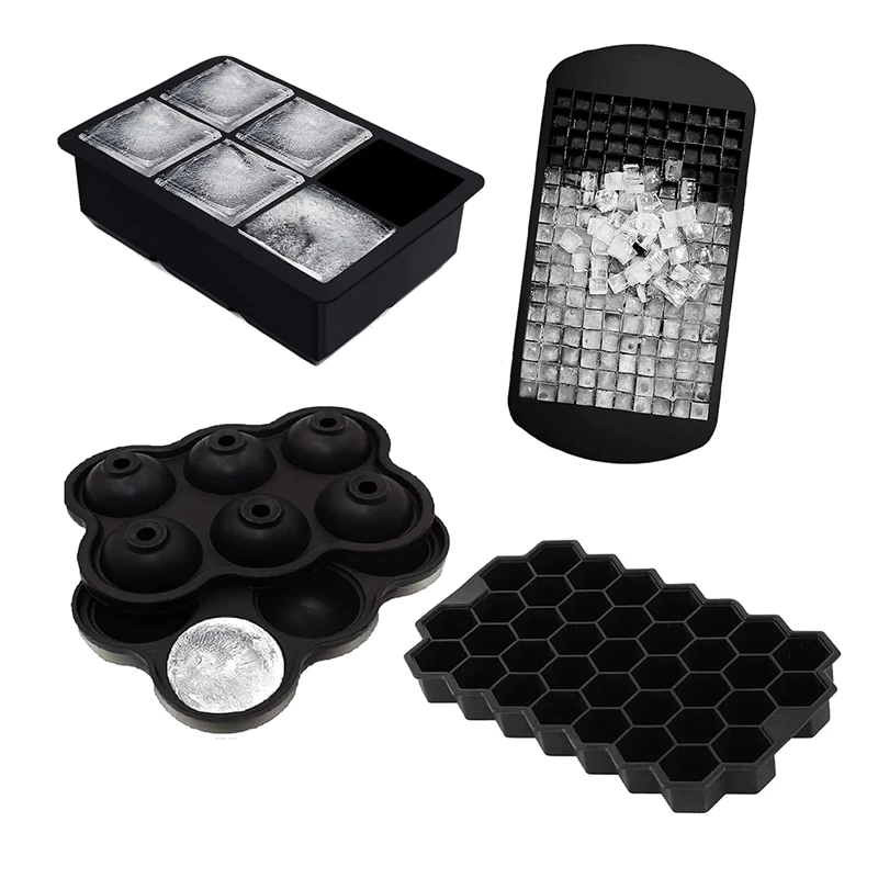 

New-Ice-Cube Tray,Silicone Ice-Cube Mold For Freezer (Set Of 4) - Sphere Ice Ball Maker, Large Square,Hexagonal Shapes