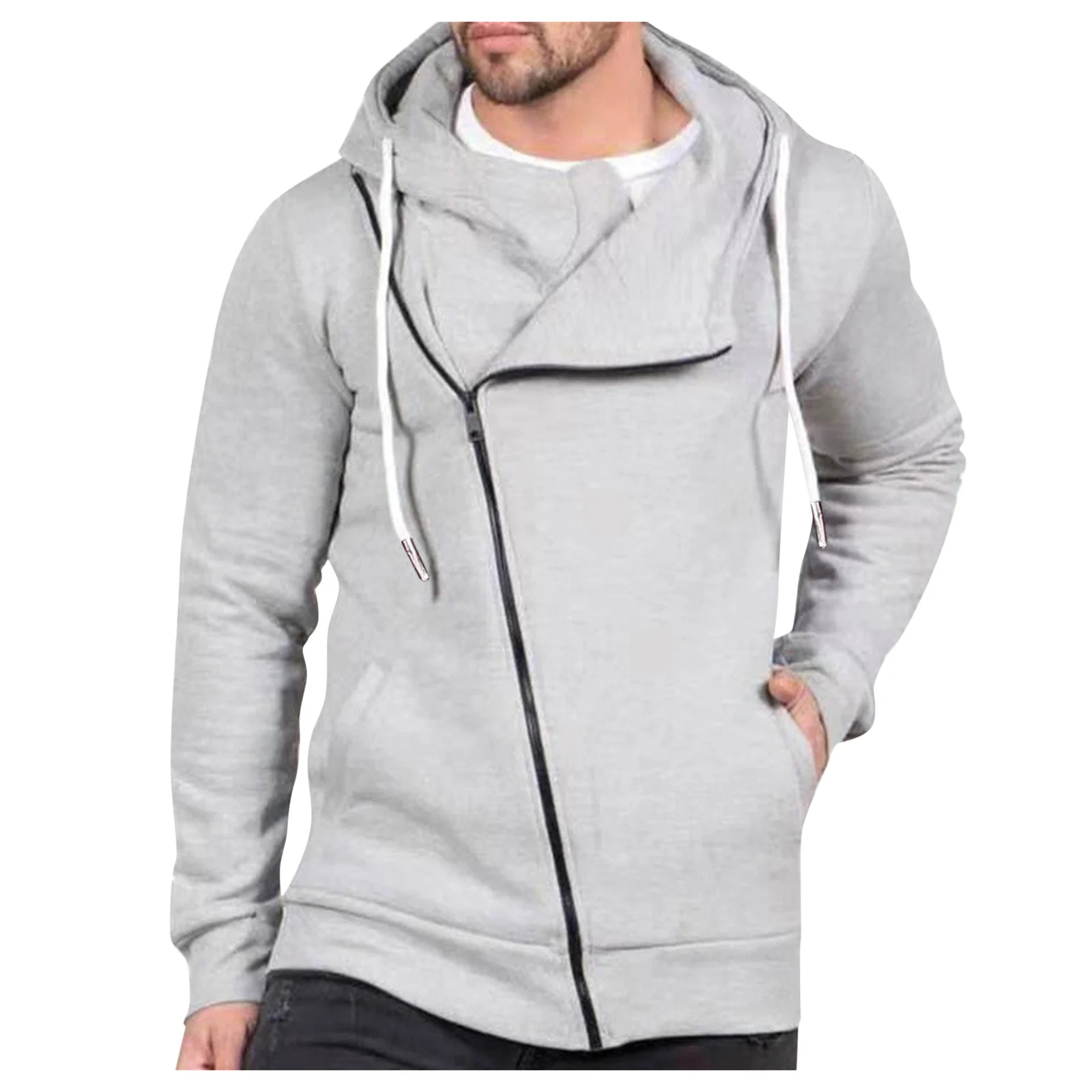 

Men'S Casual Hoodies Zipper Splicing Large Size Sweater Lightweight Zip Up Pullover Men Drawstring Double Pockets Sweetshirts