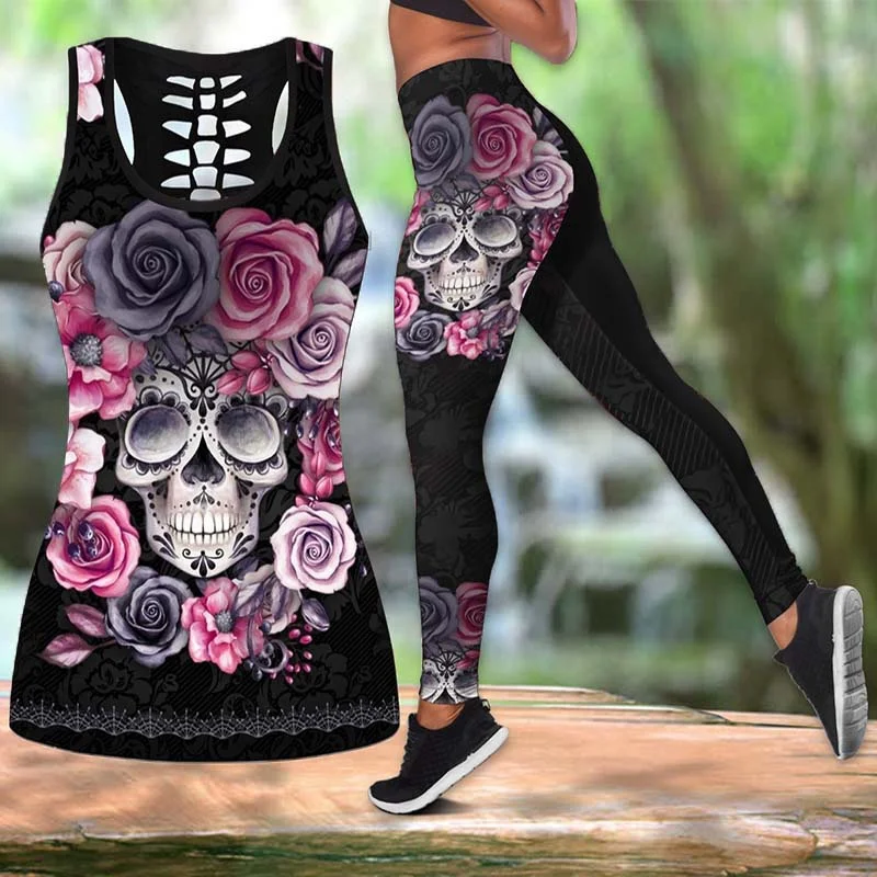 

Women's Fashion 3D Skull Print Sleeveless Shirt Summer Vest for Women Plus Size Yoga Tank Tops Leggings Suit