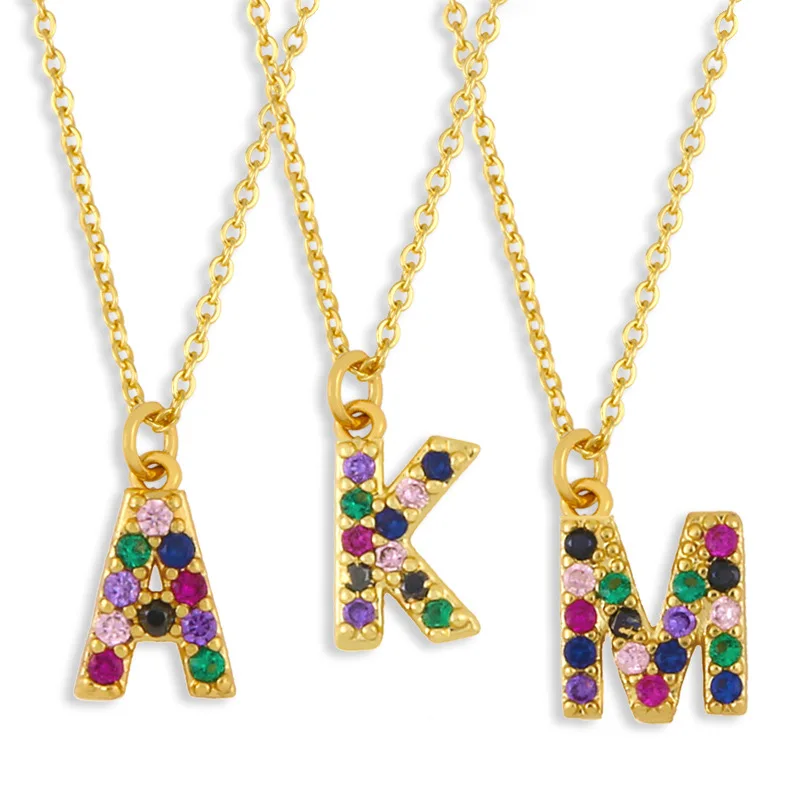 

Vlen 2023 New Colored Zircon Letter Pendant Necklace A-Z Initials Gold Plated Chain Choker CZ Jewelry for Women Necklace