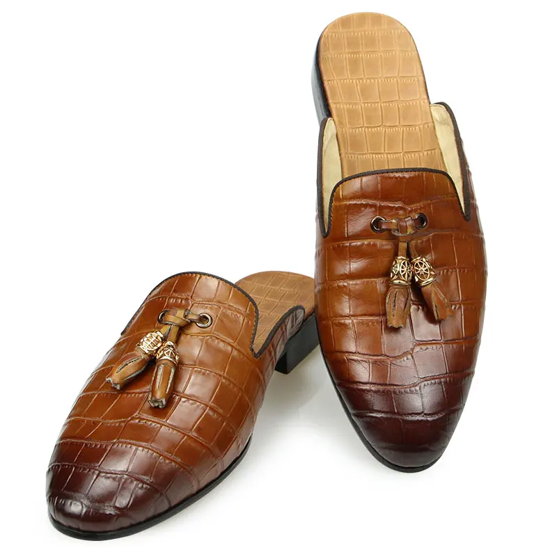 Fashion Genuine Cow Leather Half Cover Shoes for Men Slipper Luxury Breathable Casual Comfortable Scuff Shoes Outdoor Loafer