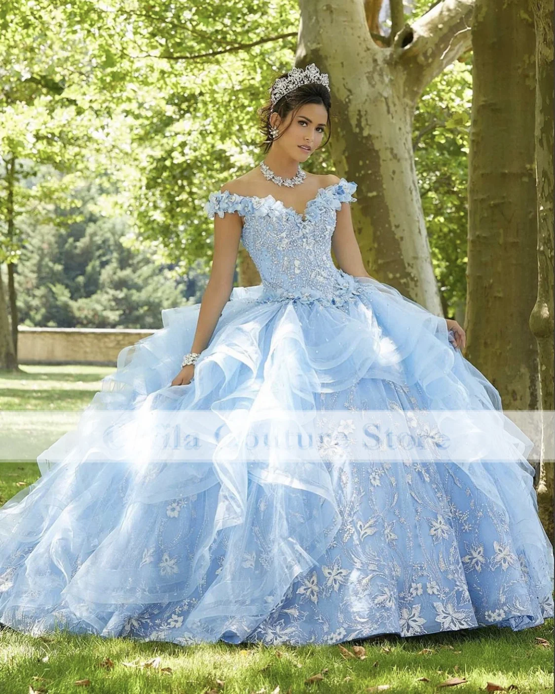 

Светильник-голубое милое платье 16 Quinceanera 2022 женское вечернее платье принцессы с блестками и цветами 15 лет