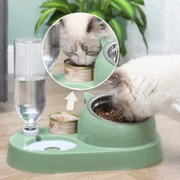 2022 pet cat bowl automatic feeder dog cat food bowl with water fountain double bowl drinking raised stand dish bowls for cats