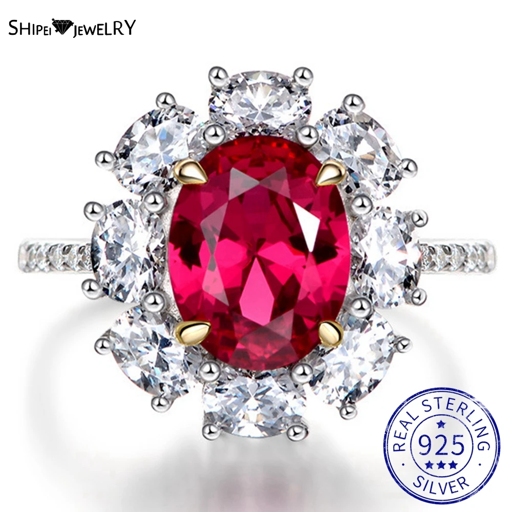 

Shipei Vintage 925 Sterling Silver Oval 2CT Created Moissanite Ruby Gemstone Wedding Engagement Rings Fine Jewelry Wholesale