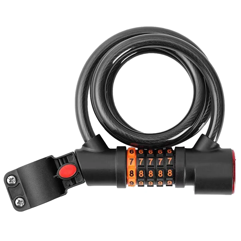 

Bike Cable Lock With 5-Digit Code Password Coiled Anti-Theft Security With Taillight Bicycle Lock