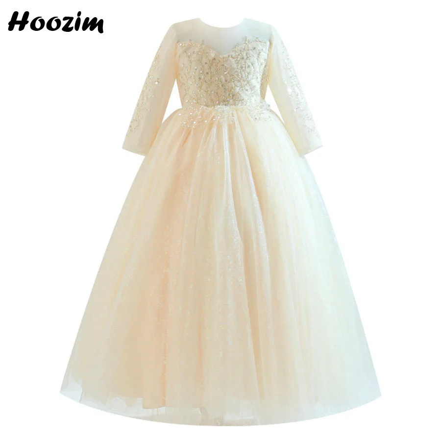 

Princess Sequined Transparent Elbow Sleeve Pageant And Wedding Party Ball Gown Girls 6 To 15 Years Prom And Gala Dress Teenager