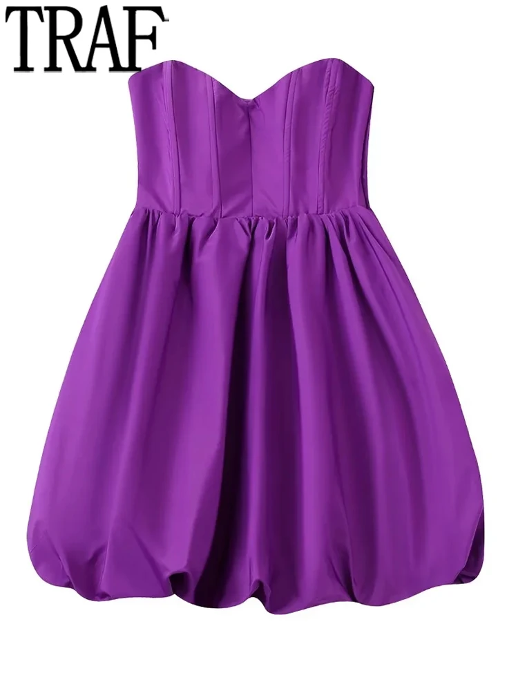 

TRAF Purple Corset Dress Woman Off Shoulder Mini Sexy Dress Backless Short Party Dresses For Women 2022 Ruched Evening Dresses