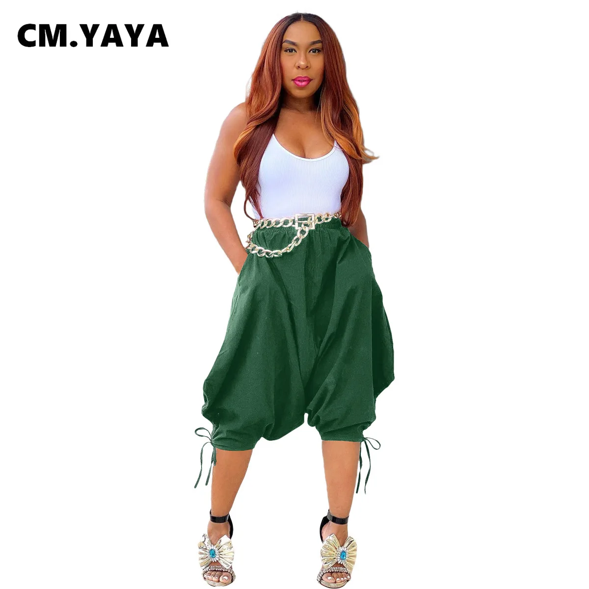 

Элегантный женский костюм-двойка CMYAYA из двух предметов длиной до колена, брюки с завязкой на подоле, летний костюм, 2022