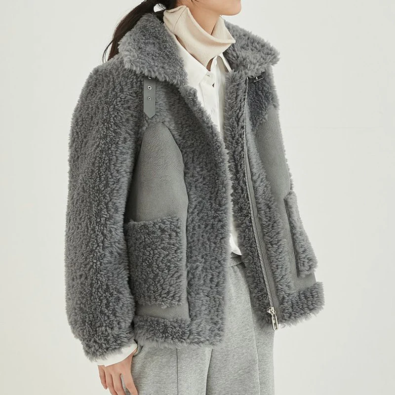 Lapel Fur Coat Women Thick Warm Loose Lambs Wool Coat Winter Fashion 2022 New Female Plush Jacket With Pocket Teddy Coat