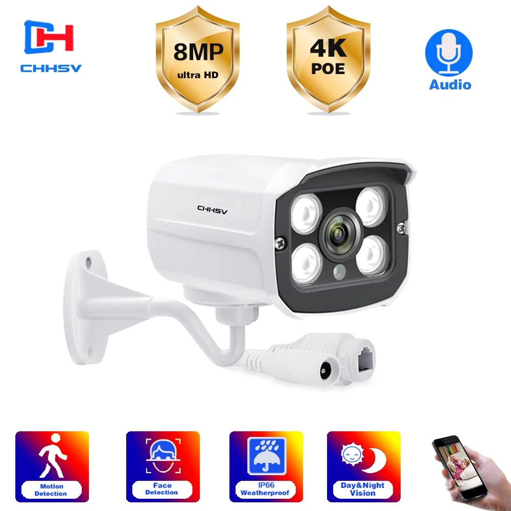 

Sony H.265 8MP Security Face Record AudioPOE IP Camera Human Detection Outdoor Audio Video Surveillance AI Camera For NVR System