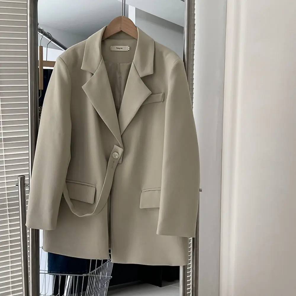 2023 New Spring Fashion Women's Blazer Notched Loose Single Button Long Sleeve Lace Up Waist Suit Jackets Slim Office Lady Coat