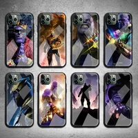 marvel superhero thanos phone case tempered glass for iphone 13 12 11 pro mini xr xs max 8 x 7 6s 6 plus se 2020 cover