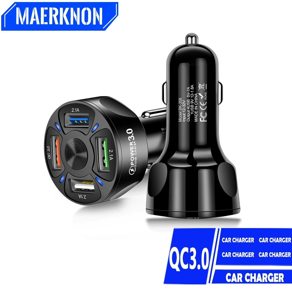 

60W Car Charger USB Phone Charger 4 Ports Fast Charger Adaptor For IPhone 11 12 14 15 Samsung S22 Xiaomi 13 Huawei Quick Charger