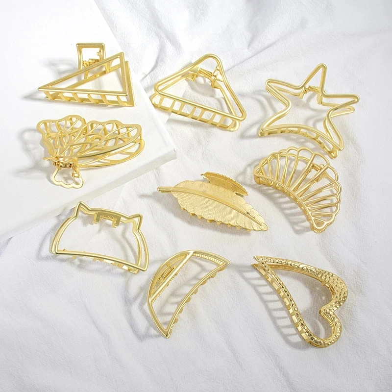 

Punk Matte Gold Metal Hair Claw Clips Women Headwear Fashion Geometric Butterfly Heart Crab Jaw Clip For Thick Hair Accessories